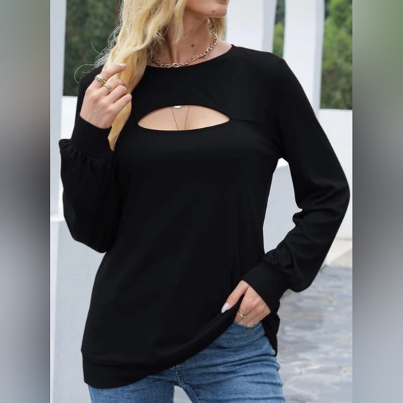 Anna-Kaci Black Cut- Out Pullover Long Sleeve Top- Size S - Picture 5 of 8